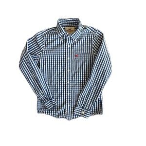 Hollister Shirt Mens Small Navy Blue White Checked Long Sleeve Button Up Gingham